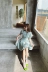 Sanji Hoa đen Váy Eo eo mỏng mùa hè Sọc kiểu Pháp Eo cao có nếp nhăn Tính khí thông minh Váy hun khói Matcha Ngắn tay - Váy eo cao