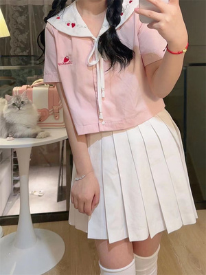 taobao agent Genuine cream strawberry, cute student pleated skirt, top, with embroidery