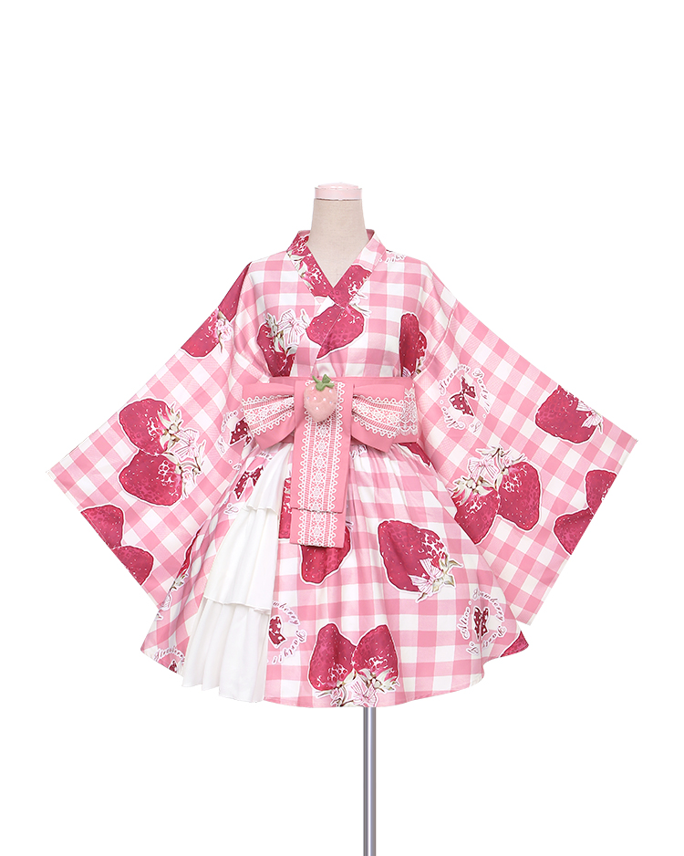 Pink Bathrobe Suit【 To Alice 】 C5130 original strawberry party lattice Open up a gentle wind bathrobe suit