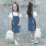 Детский весенний джинсовый сарафан, юбка, платье с рукавами, весеннее платье-комбинация, коллекция 2023, в корейском стиле, длинный рукав, подходит для подростков, городской стиль