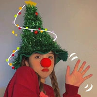 Шляпа рождественская елка+красный нос