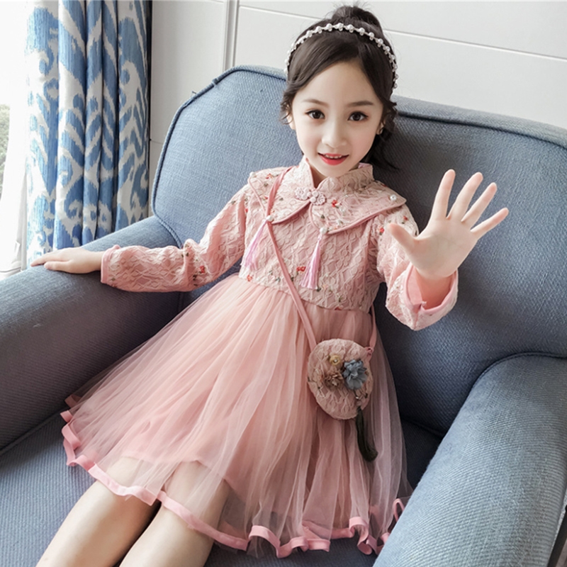 淑女范秋季新品2019女童纱裙中大童绣花洋气连衣裙女网纱甜美裙子11月06日最新优惠