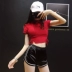 Châu âu và Mỹ blogger AA retro giản dị mịn đàn hồi cao eo trắng thể thao bên quần short phụ nữ chạy thể dục stretch hot quần