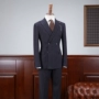 IsirHonour Anh retro sọc xanh hải quân sọc dọc Bộ đồ đôi ngực 戗 cổ áo phù hợp với nam - Suit phù hợp áo nam