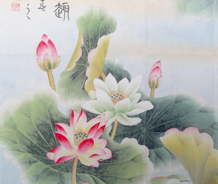 荷塘清趣 工笔画 荷花 字画 书画 水墨画 六尺 横幅 纯手绘 真迹