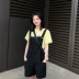 Quần yếm nữ trong mùa hè 2019 mới Hàn Quốc phiên bản cao eo lỏng màu vàng là quần lửng ống rộng cho sinh viên - Quần short