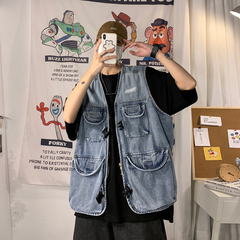 馬甲男秋季港風新款上衣韓版寬鬆工裝潮流外套大碼休閒夾克