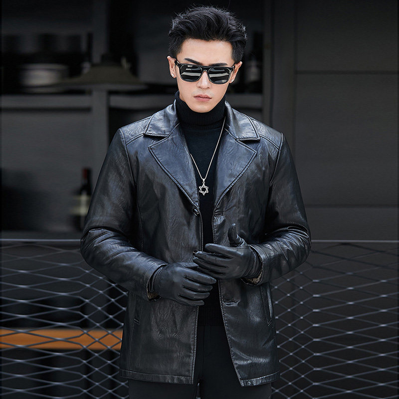 Genuine Leather Jacket Mens All-in-one Short Detachable Fox Fur