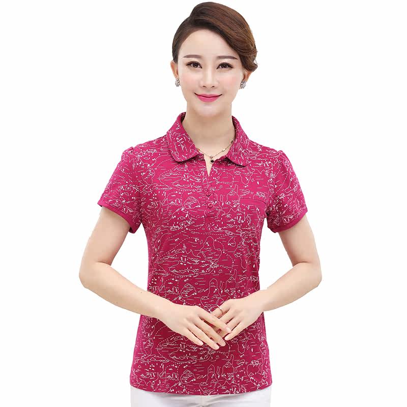中老年短袖t恤女宽松纯棉妈妈夏季上衣中年女人衣服夏装女40-50岁