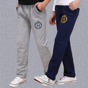 Cotton summer clothing, sports autumn children's casual trousers for leisure, Korean style, loose straight fit