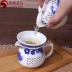 Jingdezhen tổ ong tinh tế màu xanh và trắng trà bát rỗng làm bằng tay ba mảnh bát bộ kung fu trà thiết lập trà bong bóng Trà sứ