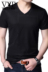 Playboy VIP bông ngắn tay t-shirt nam v-cổ lụa t-shirt người đàn ông trung niên của Hàn Quốc phiên bản của một nửa tay áo Áo phông ngắn