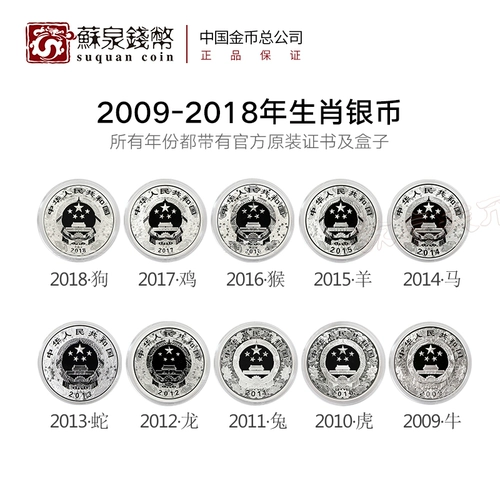 Серебряная монета, 2009-2020 года, китайский гороскоп, 30 грамм