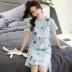 Bộ đồ ngủ nữ cotton mùa hè tay ngắn Hàn Quốc tươi mát và dễ thương Bộ đồ ngủ dễ thương cộng với chất béo XL dịch vụ tại nhà - Đêm đầm