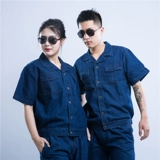 Тонкий джинсовый летний хлопковый износостойкий дышащий комбинезон подходит для мужчин и женщин, короткий рукав