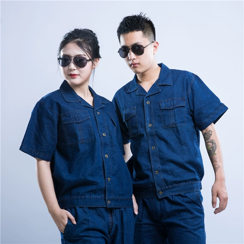 Тонкий джинсовый летний хлопковый износостойкий дышащий комбинезон подходит для мужчин и женщин, короткий рукав