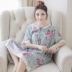Cotton lụa nightdress nữ mùa hè phần mỏng Hàn Quốc ngắn tay cotton lụa nhỏ màu xanh lá cây hoa đồ ngủ cotton lụa nightdress nhà dịch vụ ăn mặc