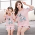 Dễ thương hello kitty cha mẹ và con đồ ngủ mùa hè mẹ và con gái ngắn tay cô gái trong các cậu bé lớn bông dịch vụ nhà phù hợp với Cha mẹ và con