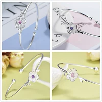 Nhật Bản tươi hoa anh đào hồng flash kim cương điều chỉnh vòng tay mềm mại chị bạc trang sức vòng tay quà tặng nữ gió lạnh vòng tay gỗ trầm hương