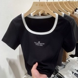 Летняя брендовая приталенная короткая футболка, квадратный вырез