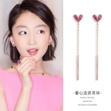 Зимние длинные серьги в виде сердечка, серебро 925 пробы