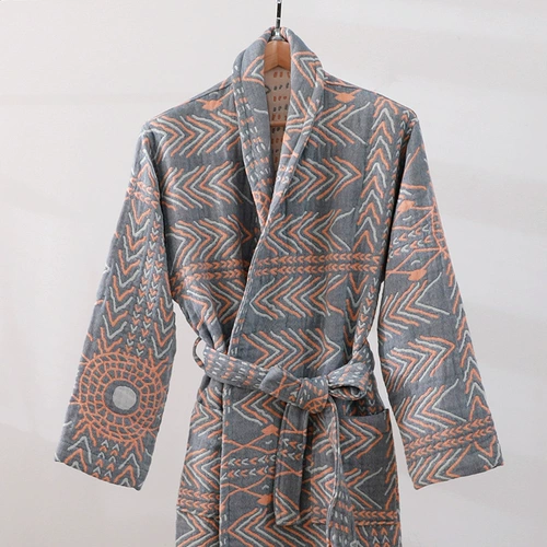 Осенний хлопковый марлевый банный халат для влюбленных подходит для мужчин и женщин, пижама, увеличенная толщина, длинный рукав