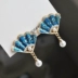 Ba mảnh của tai bạc 925 kim kẹp tai clip trâm phức tạp cổ Vintage xanh quạt quạt 8 - Trâm cài