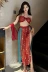 Phong cách cổ xưa dây cổ nhìn xuyên thấu hở lưng cosplay váy xẻ cao Hanfu đỏ nhà đồng phục Bộ đồ ngủ