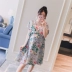 Thai sản mặc 2018 mùa hè mới Hàn Quốc phiên bản của v- cổ có thể được vú- in hoa dây thắt lưng băng thông lỏng một phiên bản của phụ nữ mang thai ăn mặc shop quần áo bầu Áo thai sản