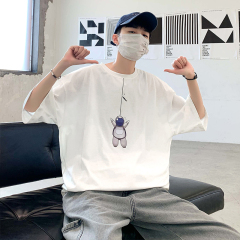 Spring and summer 5-point sleeve t-shirt men's loose and trendy Brand Hong Kong Style versatile fashion personality 5-point short sleeve cotton bottomed shirt