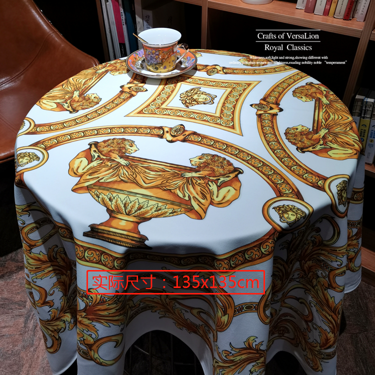 Round H & 4 Double Lion Golden Cup White (Authentic)European style luxurious table rectangle tablecloth Table mat a living room circular tea table Table cloth TV cabinet Gabe Table flag customized