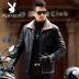 Playboy mùa đông nam trung niên da cộng với nhung dày kích thước lớn ve áo lông một da daddy coat