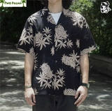 Два пальм печать кубинская воротника летняя гавайская рубашка Район коротко -сети молодежного отдыха