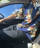 Два пальм печать кубинская воротника летняя гавайская рубашка Район коротко -сети молодежного отдыха