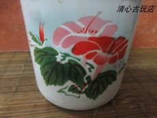 Стакан a3004古董/古玩杂项/民俗影视道具/八十年代的牵牛花大号搪瓷盖杯