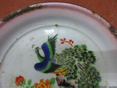 Чашка a2823古玩杂件/怀旧影视道具/七八十年代的孔雀搪瓷大圆盘