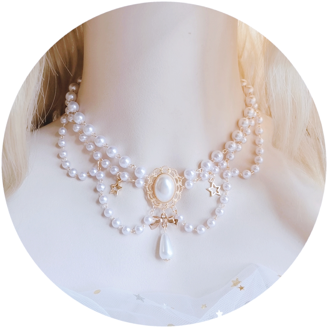 Section Eoriginal Lolita Necklace daily Versatile stars Baroque multi-storey Pearl necklace Flower marriage Tea party Neck chain