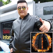 Áo khoác nam mùa thu đông 2018 pu da thông thường cộng với nhung cổ áo phiên bản Hàn Quốc cộng với áo khoác phân bón XL nam 300 kg