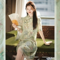 Домашний Daxi [Spot] павильон и серия башни ｜ Метод -Имплектированный Cheongsam Xia Новое настоящее шелковое платье