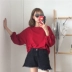 Áo blouse nữ 2018 mới phiên bản Hàn Quốc sang trọng mùa thu đáy áo sơ mi lười biếng quần lửng dài tay áo thun học sinh áo phông nữ cao cấp Áo phông