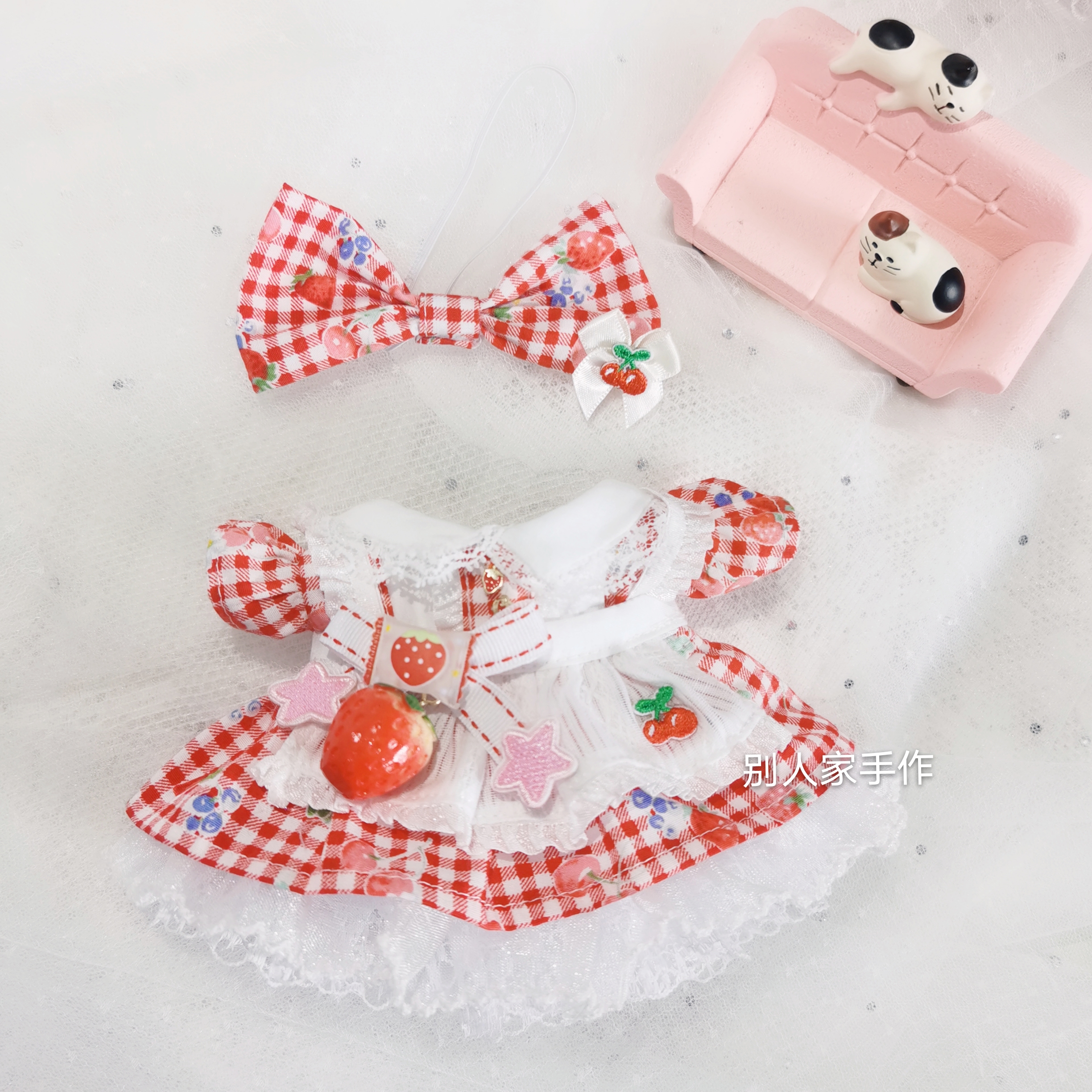 RedHand made 20cm bjd  ‘ Cherry seed " lovely Sweet Cherry strawberry cotton doll skirt suit