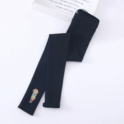 Quần legging thêu dệt kim màu đen Mặc cotton Skinny Stretch Quần cạp cao Eo mỏng Quần dài trong mùa thu đông