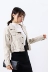 [Bí mật của Jun] 1 kg I # 21 Mùa thu phiên bản Hàn Quốc của cổ áo rộng tay áo khoác da PU ngắn tay giản dị áo phao béo nữ Áo khoác ngắn