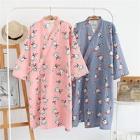 Áo ngủ nữ mùa hè cotton Nhật Bản phần mỏng lỏng phần dài áo choàng tắm giản dị đồ ngủ ngọt ngào dễ thương hấp nhà dịch vụ đồ ngủ trẻ em