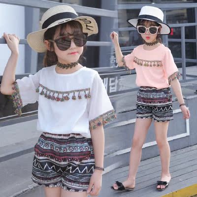 女童夏装套装2018新款韩版儿童中大童女短裙雪纺时髦洋