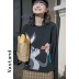 2020 Mùa xuân Mới Hàn Quốc Bunny Bunny Starling Cartoon Pattern Black Round Cổ áo thun Áo len Phụ nữ - Áo len
