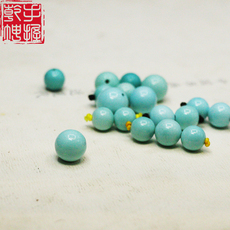 Ювелирные камни 原矿天然绿松石圆珠单珠高瓷无优化顶珠腰珠佛珠配饰吊坠菩提配珠
