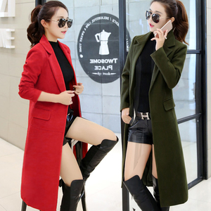 Áo len nữ mùa thu và mùa đông mô hình trong đoạn dài trên đầu gối lớn màu đỏ Hàn Quốc dày eo là mỏng kích thước lớn áo len mẫu áo dạ nữ đẹp