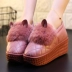 Giày cotton cao gót mùa đông nữ dễ thương đế dày đế nhà nêm chống trượt không thấm nước ấm da giày cotton tháng