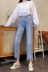Chị béo 200 catties quần jean nữ ống rộng ống rộng thẳng mùa xuân và mùa thu phiên bản mới của Hàn Quốc quần lỗ chín điểm cỡ lớn thủy triều